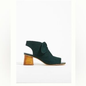 Forrest Green Suede Bow. Open toed bootie. Size 9. Anthropologie.
